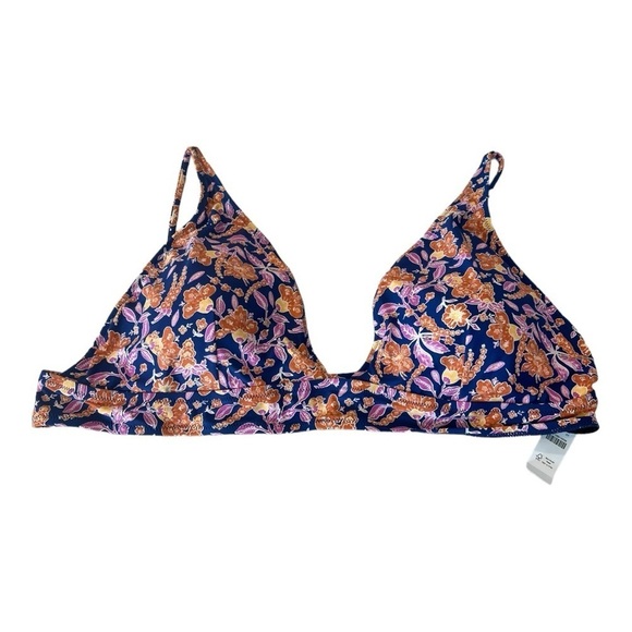 J. Crew Plunge bikini top in painted block print Size 3X Navy Orange Floral NWT - Picture 4 of 14
